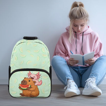 Cute Capybara Pizza Backpack for Girls, 5 Pcs Boys School Bag Set for Kids, 17 Inch Backpacks Lunch Pencil Box Reusable Utensils Case Set for Middle Elementary School, 3rd Grade Backpack