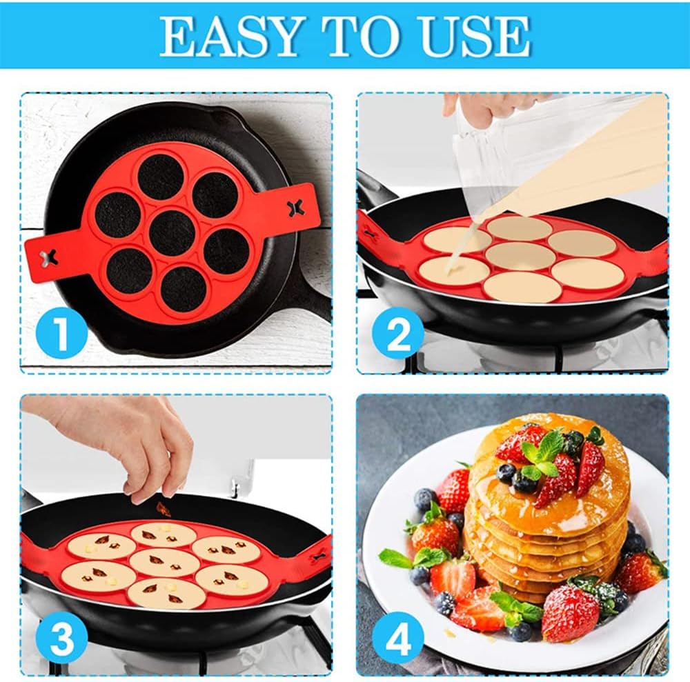 Nonstick Pancake Molds Ring Silicone Fried Egg Mould Reusable Pancake Maker Egg Ring Kitchen Cooking Baking Tools (Round Shape)