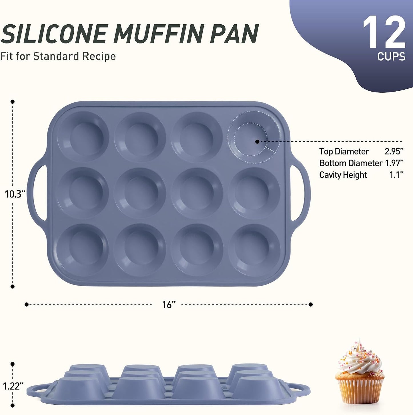 2 Packs 12 Cups Silicone Muffin Pan for Baking with Metal Reinforced Frame Regular Size Cupcake Pan Tray Egg Bites Silicone Cookie Molds Muffin Tin Tart Pans Sheet Set for Oven Dishwasher Safe