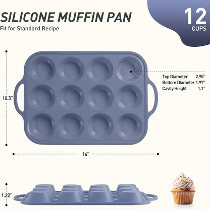 2 Packs 12 Cups Silicone Muffin Pan for Baking with Metal Reinforced Frame Regular Size Cupcake Pan Tray Egg Bites Silicone Cookie Molds Muffin Tin Tart Pans Sheet Set for Oven Dishwasher Safe