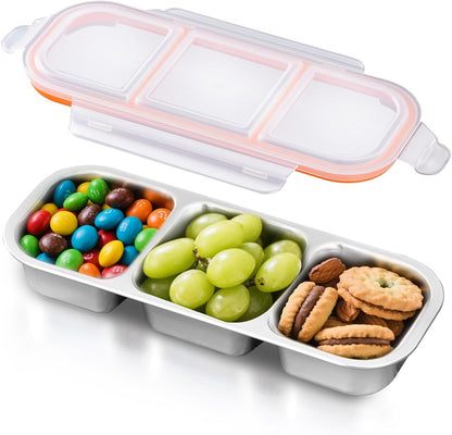 Ugotit Stainless Steel Snack Containers, Reusable Snack Containers with Lids, 3 Compartments Leakproof Snackle Box Organizer, Divided Food Storage Containers for Meal Prep, Travel (20oz, Black)