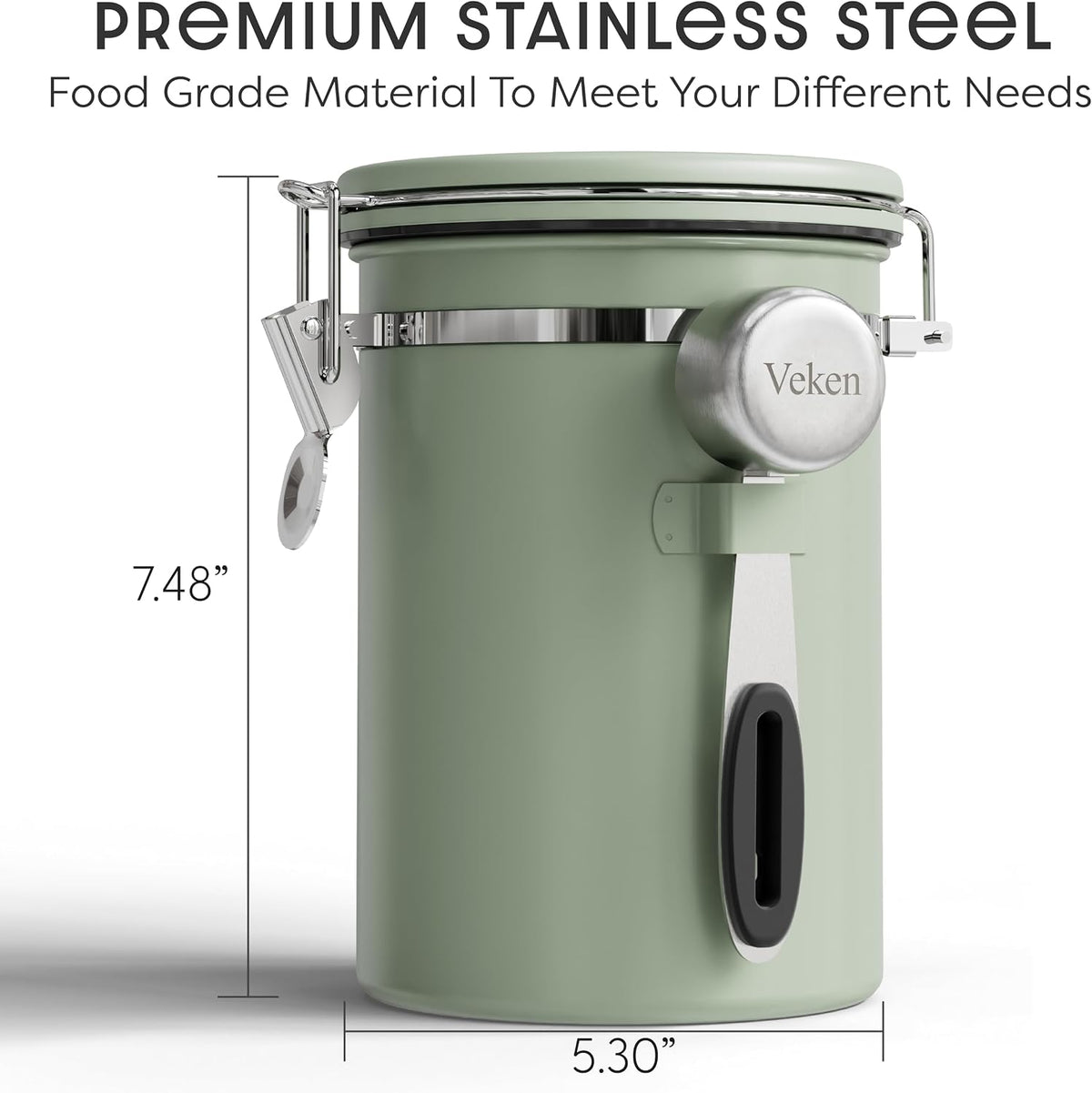 Veken Coffee Canister with Window, Family Choice Awards Winner, Airtight Stainless Steel Home Kitchen Food Storage Container with Lids for Grounds, Beans, Tea, Flour,Cereal,Sugar Jars,Scoop,16OZ,Black