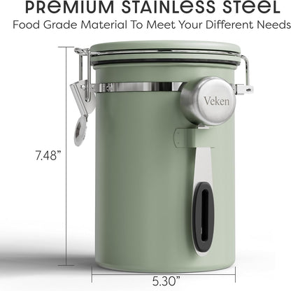 Veken Coffee Canister with Window, Family Choice Awards Winner, Airtight Stainless Steel Home Kitchen Food Storage Container with Lids for Grounds, Beans, Tea, Flour,Cereal,Sugar Jars,Scoop,16OZ,Black