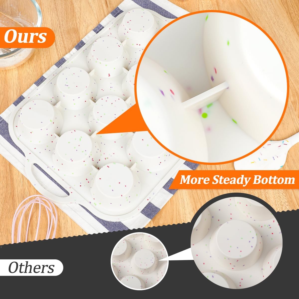 CAKETIME Mini Muffin Pan, Metal Reinforced Frame Mini Cupcake Pans 24 Cups Nonstick Muffin Silicone Molds with Handle for Baking Muffins, Cupcakes, Egg Bites 2 Pack