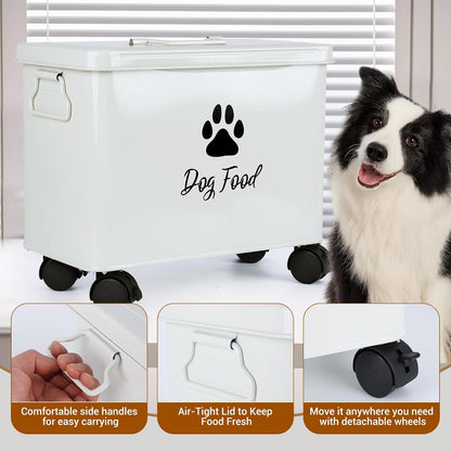 Dog Food Container 13lb, Cute Airtight Pet Food Storage Containers with Metal Lid Scoop, Black Metal Storage Bin for Dog/Cat with Wheels,Easy to Move