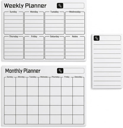 Magnetic Dry Erase Board for Fridge,16.7"x12" Reusable Whiteboard with Monthly, Weekly & Daily Planner Refrigerator Whiteboard for Home & Office Organization