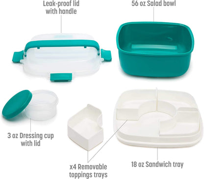 Goodful Stackable Lunch Box Container, Bento Style Food Storage with Removeable Compartments for Sandwich, Snacks, Toppings & Dressing, Leak-Proof and Made without BPA, 56-Ounce, Blue