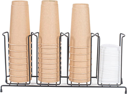 RW Base Black Iron Horizontal Portion Cup / Lid Organizer - 3 Section - 8 1/4" x 3" x 6" - 1 count box