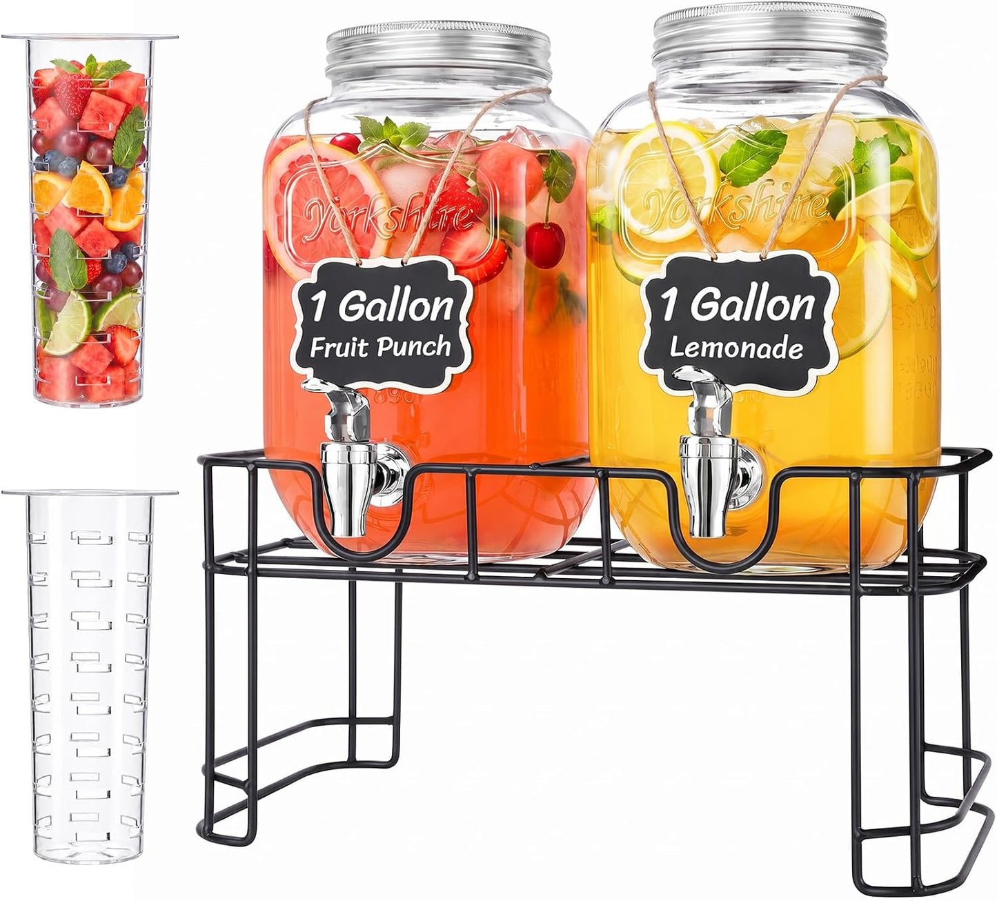 Lifewit 2 Gallon Glass Drink Dispenser for Parties, Beverage Container with Stand for Juice/Tea/Soda & Lemonade, Water Pitcher with Leakproof Spigot for Mimosa Bar, Birthday, Wedding Hosting, 2 Pcs