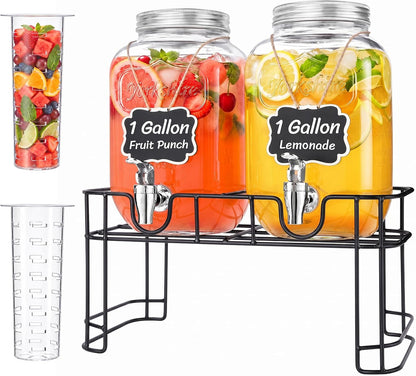 Lifewit 2 Gallon Glass Drink Dispenser for Parties, Beverage Container with Stand for Juice/Tea/Soda & Lemonade, Water Pitcher with Leakproof Spigot for Mimosa Bar, Birthday, Wedding Hosting, 2 Pcs