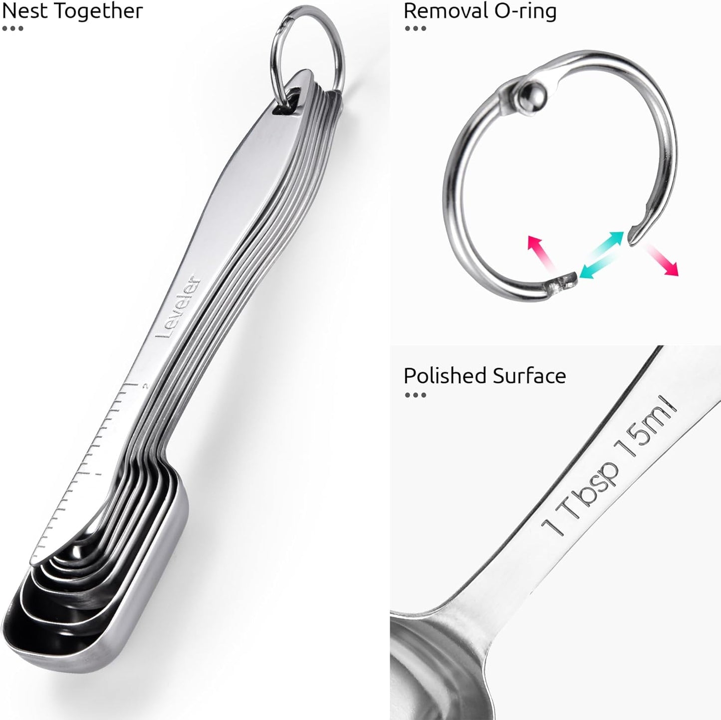 Measuring Spoons: U-Taste 18/8 Stainless Steel Measuring Spoons Set of 9 Piece: 1/16 TSP, 1/8 TSP, 1/4 TSP, 1/3 TSP, 1/2 TSP, 3/4 TSP, 1 TSP, 1/2 tbsp & 1 tbsp Dry and Liquid Ingredients