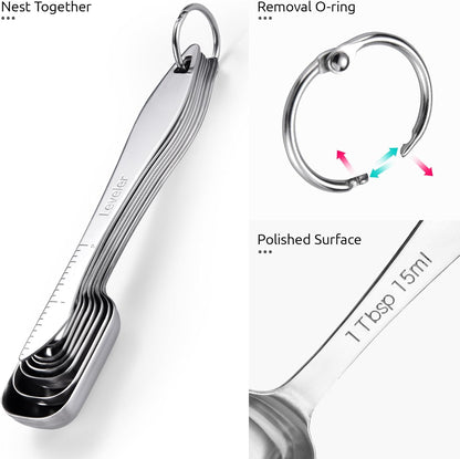 Measuring Spoons: U-Taste 18/8 Stainless Steel Measuring Spoons Set of 9 Piece: 1/16 TSP, 1/8 TSP, 1/4 TSP, 1/3 TSP, 1/2 TSP, 3/4 TSP, 1 TSP, 1/2 tbsp & 1 tbsp Dry and Liquid Ingredients