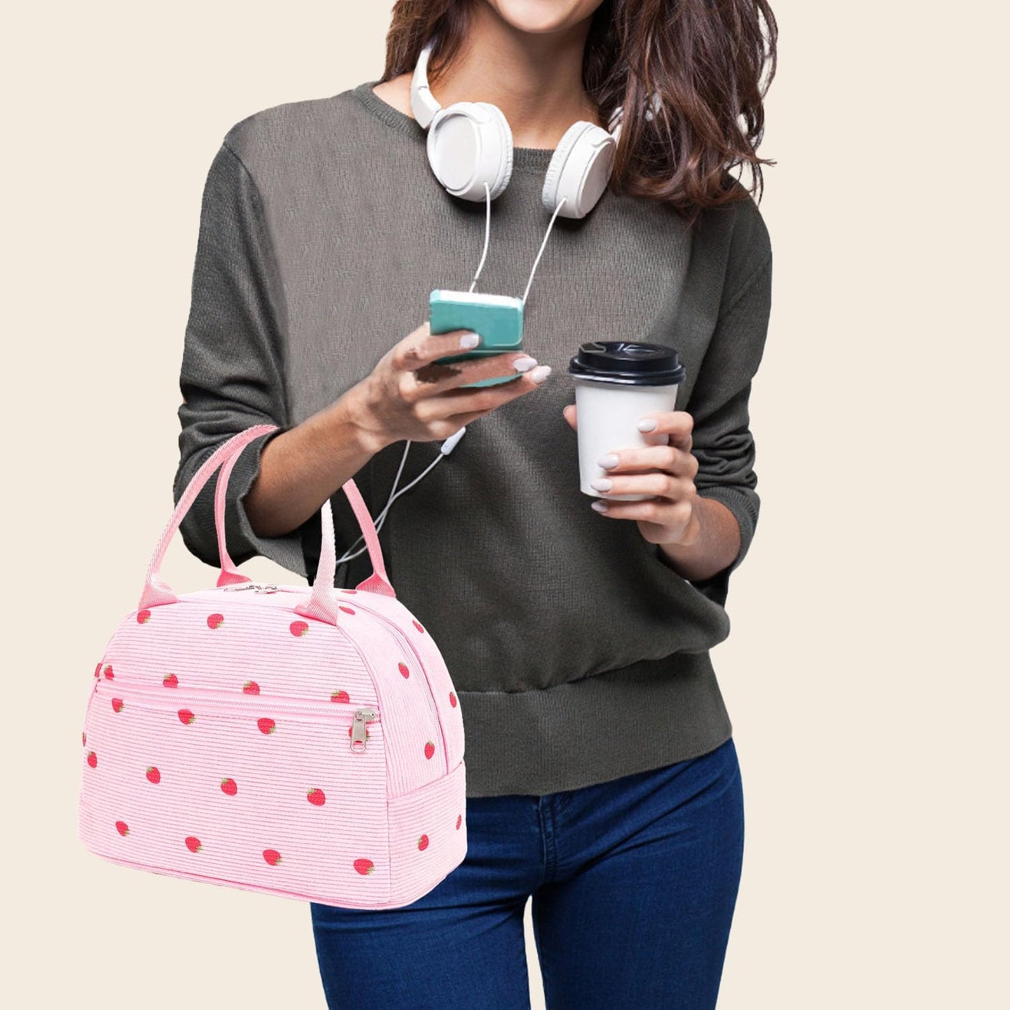 GYEUKHAM Lunch Bag Women, Lunch Box for Adult Men Kids Girls, Small Cute Lunchbox Tote Large Capacity Insulated Lunch Container Cooler for Work School Picnic Travel, Black White Stripes