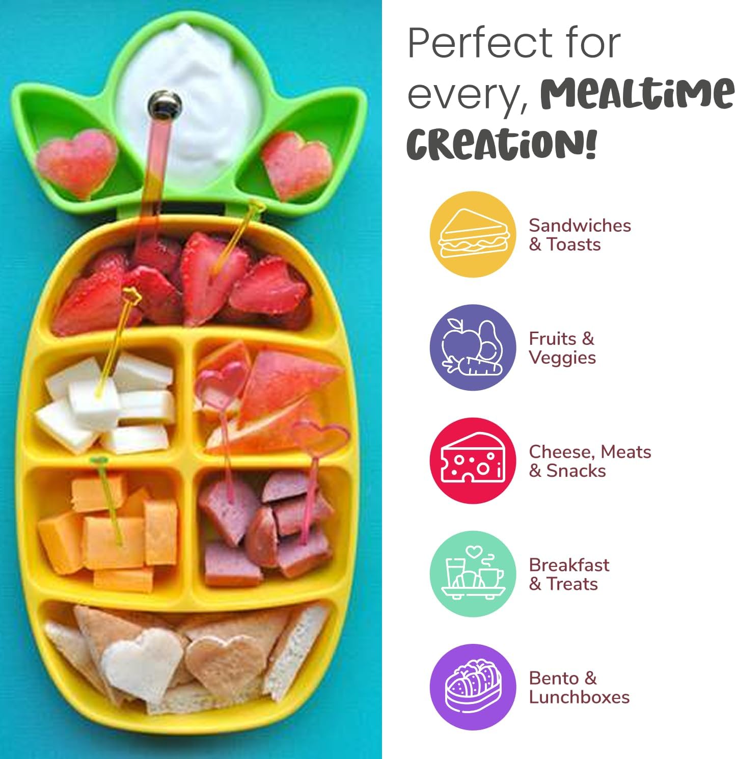 FUNBITES Crustless Sandwich Cutter for Kids Lunch, Uncrustable Sandwich Cutter (6-piece set), Bite-Size Food Cutter for Toddlers, Bento Box Accessories, Dishwasher Safe, Squares/Hearts/Triangles 3pk