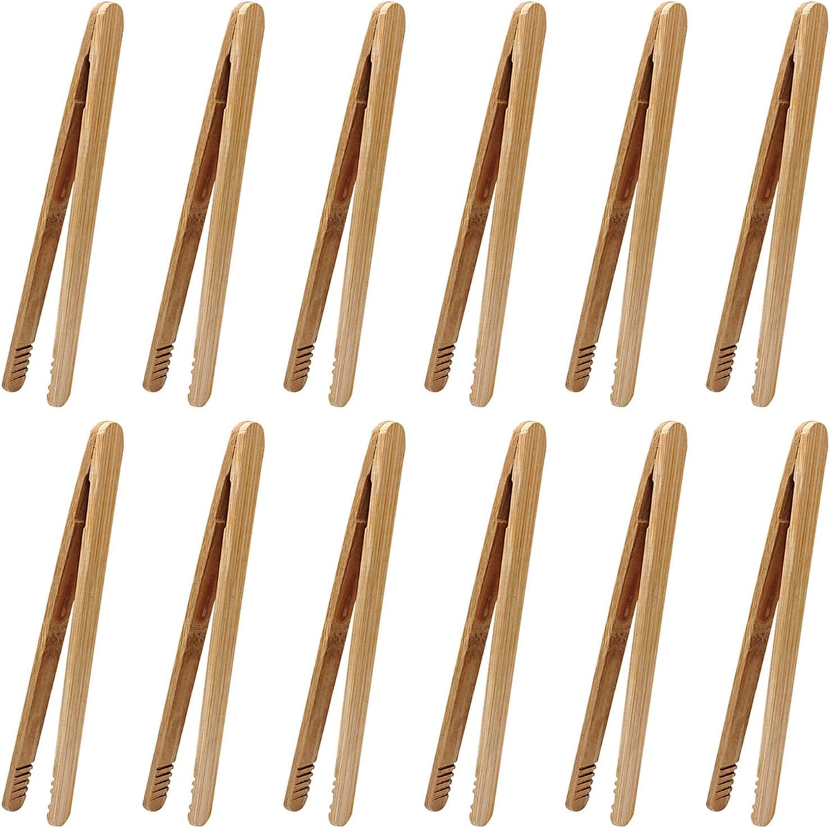 12 Pcs Bamboo Tongs 7 Inch Bamboo Toast Tongs for Serving Pickle Muffin, Cheese Fruits Salad, Toast & Bread