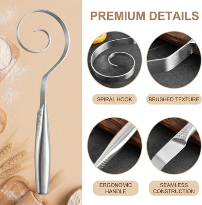 Seamless Stainless Steel Dough Whisk, Dutch Style Danish Dough Whisk for Sourdough, Hand Mixing Tool for Bread, Pizza, Pastry, Cake Batter and Biscuits, 10", Dishwasher Safe