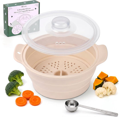 42oz Collapsible Silicone Microwave Steamer for Vegetables, Green