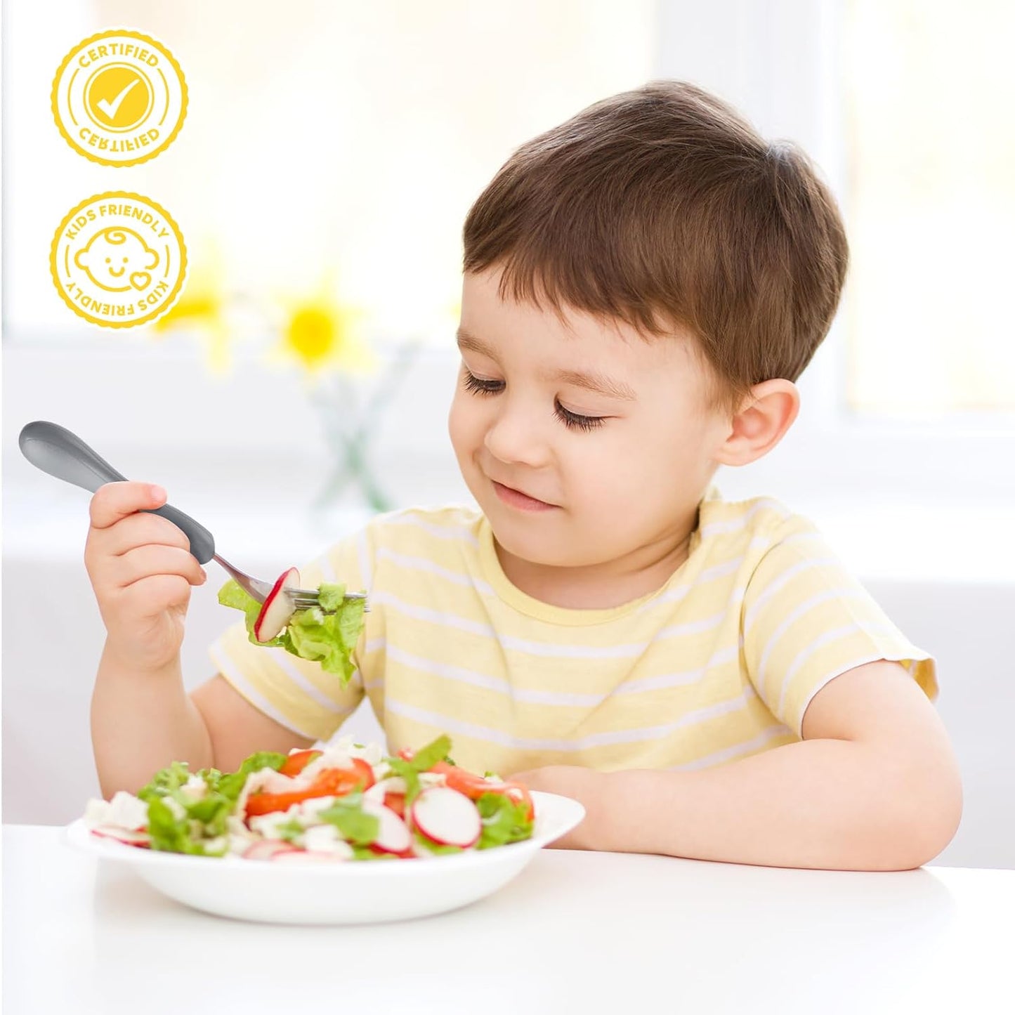 Lehoo Castle 6 Pieces Toddler Utensils, Kids Silverware for 2 3 4 Years Old, Stainless Steel Fork and Spoon Set with Plastic Handle, Safe Toddler Cutlery (Dinosaur)
