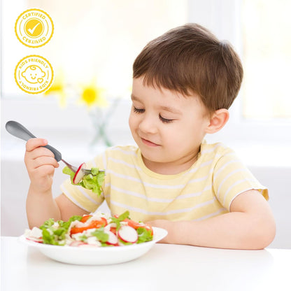Lehoo Castle 6 Pieces Toddler Utensils, Kids Silverware for 2 3 4 Years Old, Stainless Steel Fork and Spoon Set with Plastic Handle, Safe Toddler Cutlery (Dinosaur)