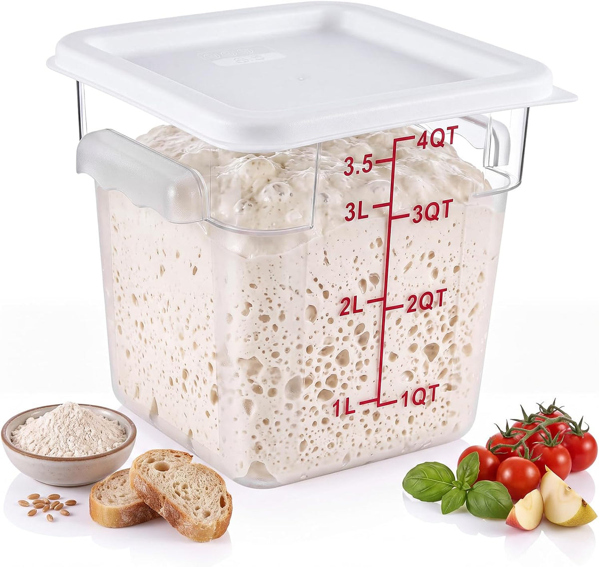 Ziliny 1 Pcs 4 Qt Clear Square Dough Proofing Container with Lid, Red