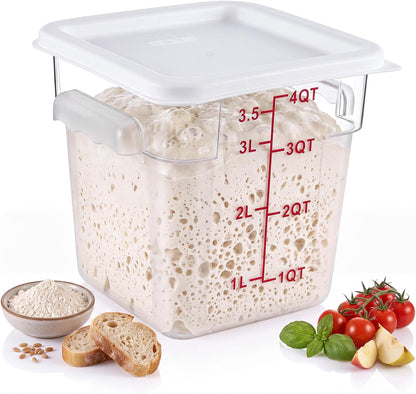 Ziliny 1 Pcs 4 Qt Clear Square Dough Proofing Container with Lid, Red