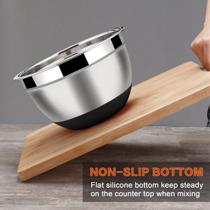 LIANYU Stainless Steel Mixing Bowls Sets of 6, Large 7, 3.5, 2.5, 2, 1.5, 1QT Size with Transparent Airtight Lids, Metal Nesting Serving Bowl Sets for Home Kitchen, Dishwasher & Freezer Safe, Black