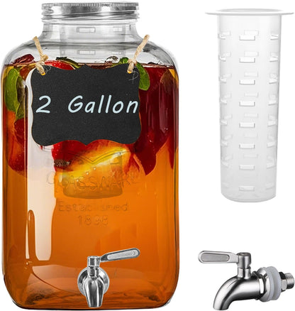 1 Gallon Glass Drink Dispenser with Stand,2 Pack Glass Beverage Dispenser with Stainless Steel Spigot,Water Lemonade Dispenser for Parties
