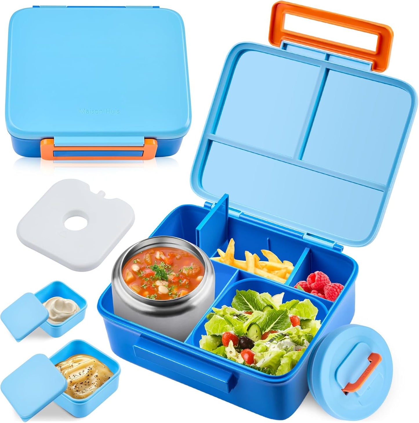 Bento Lunch Box for Kids with 8oz Soup Thermo Leak-Proof Lunch Food Containers with Snack Sauce Container for Kid Girls Boys to School (Pink Mermaid)