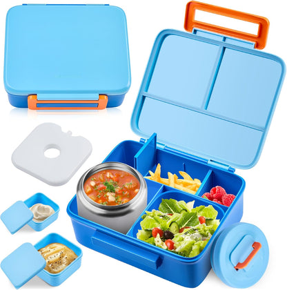 Bento Lunch Box for Kids with 8oz Soup Thermo Leak-Proof Lunch Food Containers with Snack Sauce Container for Kid Girls Boys to School (Pink Mermaid)