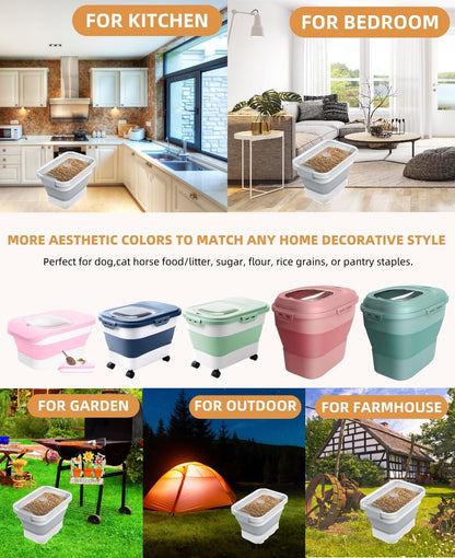20-23 Lbs Dog Food Storage Container, Collapsible Dog Food Container with Transparent Airtight Lid,Multifunctional Pet Food Storage Container for Dog Cat,Rice,Flour,Pet Food Scoop and Dog Bowl