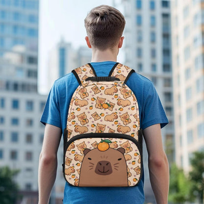 Cute Capybara Pizza Backpack for Girls, 5 Pcs Boys School Bag Set for Kids, 17 Inch Backpacks Lunch Pencil Box Reusable Utensils Case Set for Middle Elementary School, 3rd Grade Backpack