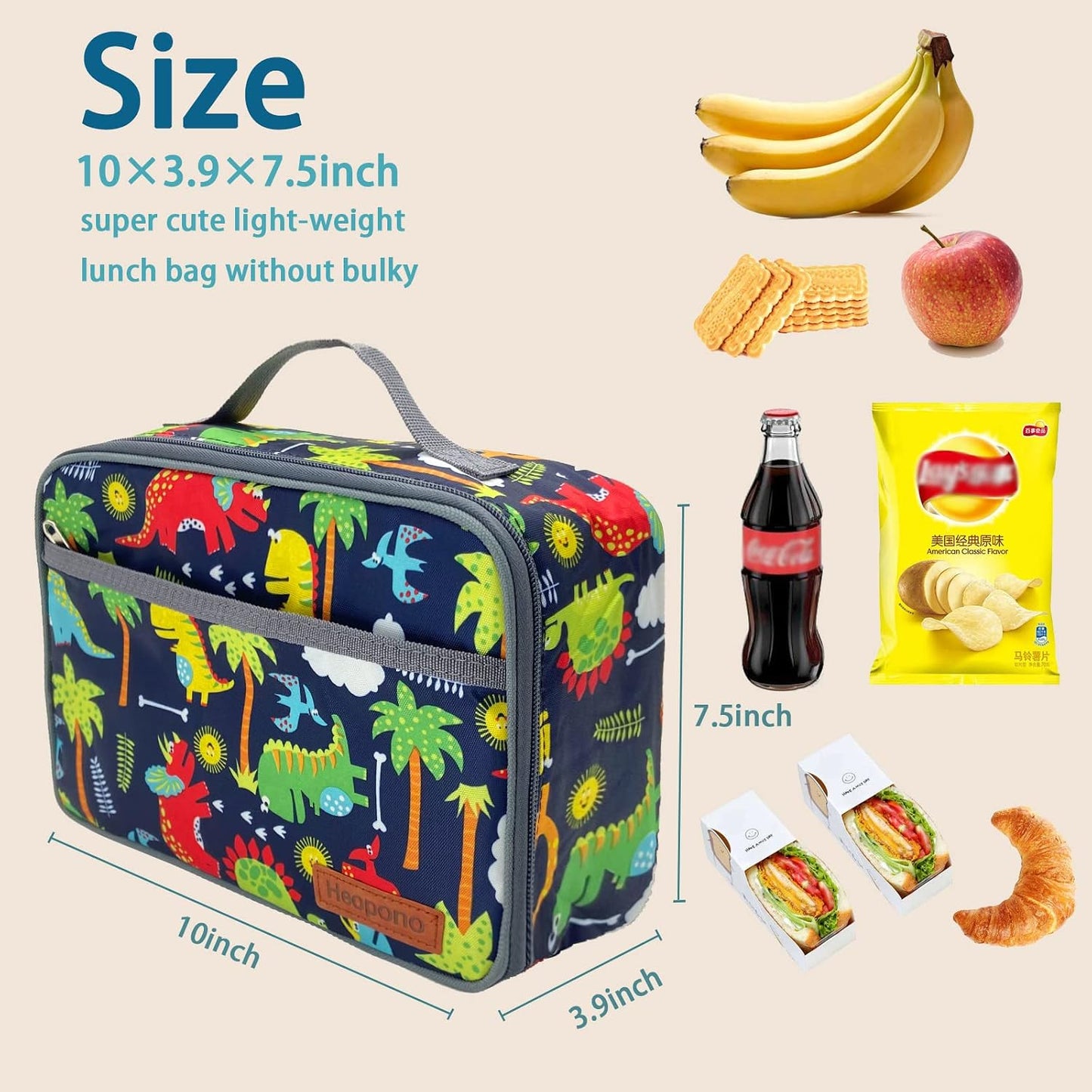 Kulle Space Lunch Box for Kids, Insulated Lunch Bag for Boys, Large Capacity Thermal Tote for School, Office, Daycare - Rocket Design, Washable & Leakproof
