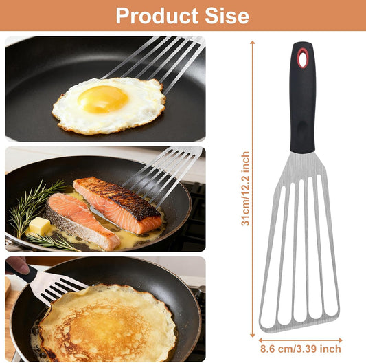 3-Piece Stainless Steel Fish Spatula Set, Metal Slotted Turners for Cast Iron Skillet, Griddle, Steak, Burgers, Eggs and Pancakes