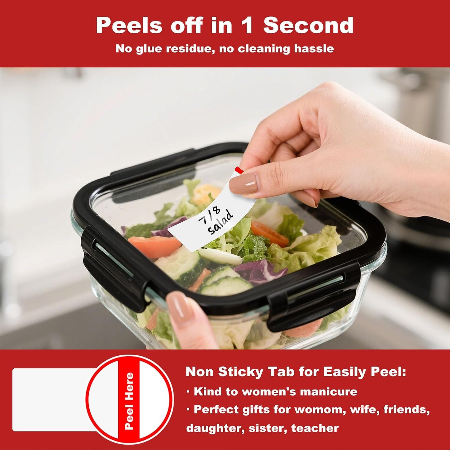 NATURALABEL 300 PCS Removable Freezer Labels with Dispenser - 1" x 3" Food Labels for Meal Prep Containers, Easy Peel-Off Design, No Residue (Green)