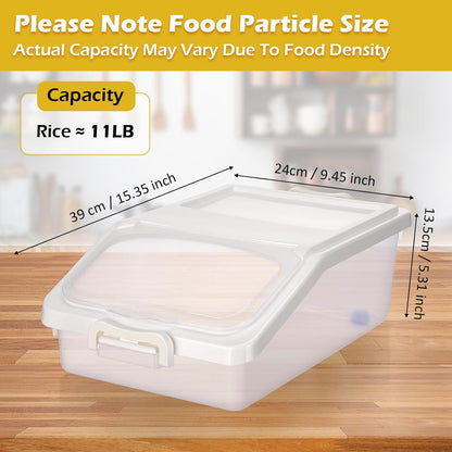 Blushtier 3 Pcs Rice Storage Container 11 lb Airtight Flour Container with Wheels Measuring Cup Clear Pet Food Dog Cat Birds Food Bin Grain Cereal Organizer Box for Dry Baking Supplies(Milky White)