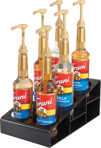 Winco Syrup/Condiment Bottle Organizer, 6-Compartments, 3.5"Dia, Plastic, Black