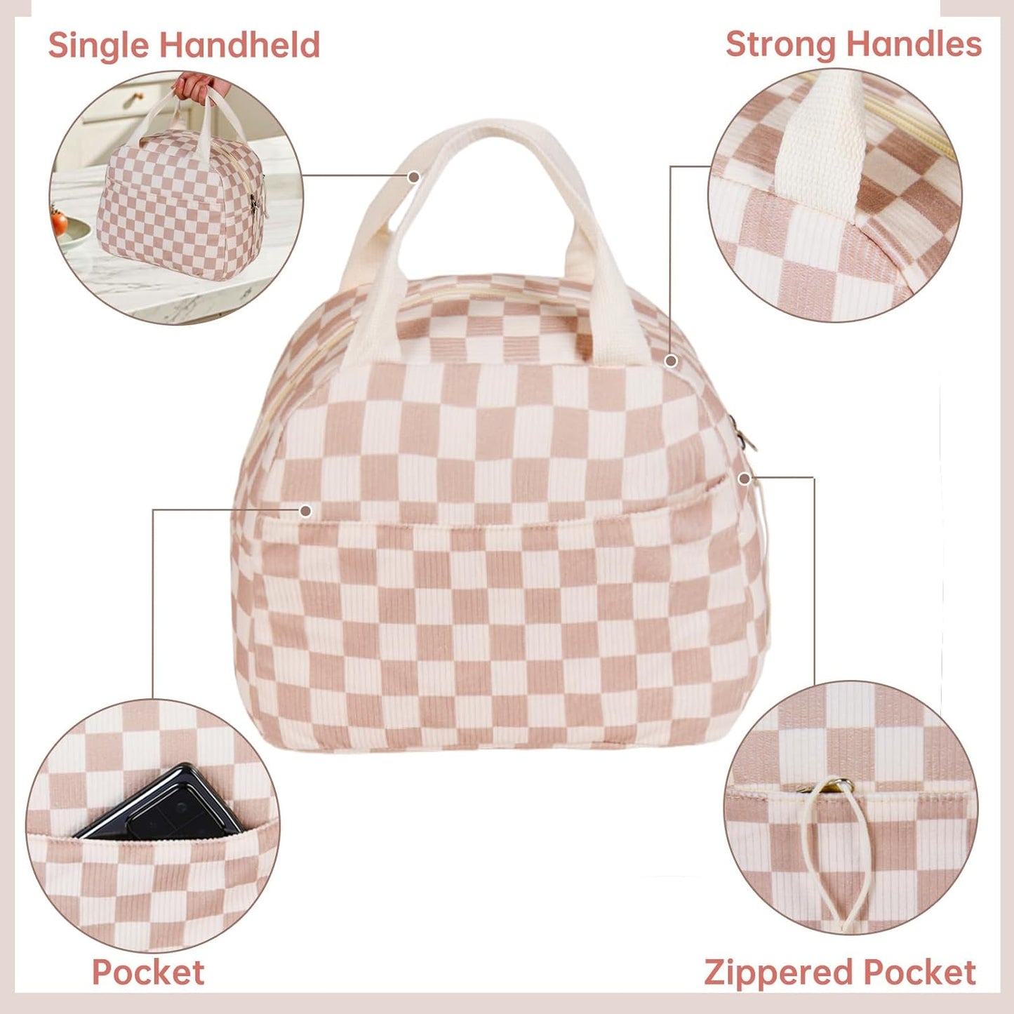 Lunch Bag for Women Men Girl,Large Cute Corduroy Lunch Tote Bags - Reusable Insulated Lunch Box for women with Handle, Leakproof WaterProof Design for Office, School, Work,Picnic.