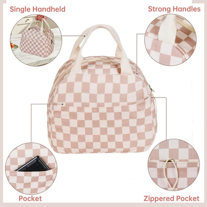 Lunch Bag for Women Men Girl,Large Cute Corduroy Lunch Tote Bags - Reusable Insulated Lunch Box for women with Handle, Leakproof WaterProof Design for Office, School, Work,Picnic.