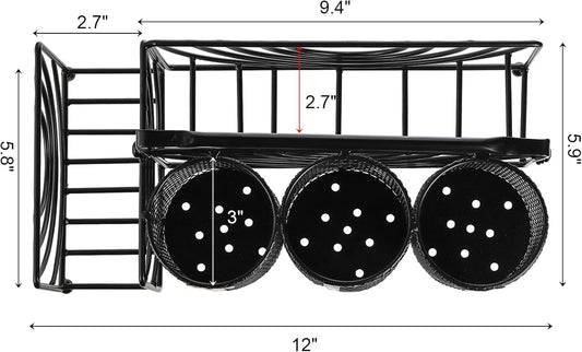 Metal Utensil Caddy with 5 Compartments, Black Mesh Silverware Caddy Organizer, Flatware Storage Holder for Napkins, Plates, Party, Camping, Picnic, Buffet, RV, BBQ, Kitchen, Countertop