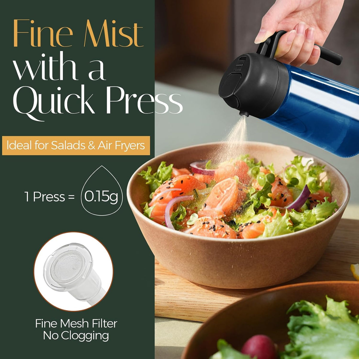 YARRAMATE 16oz/470ml Light-Blocking Dark Oil Sprayer for Cooking (Black)
