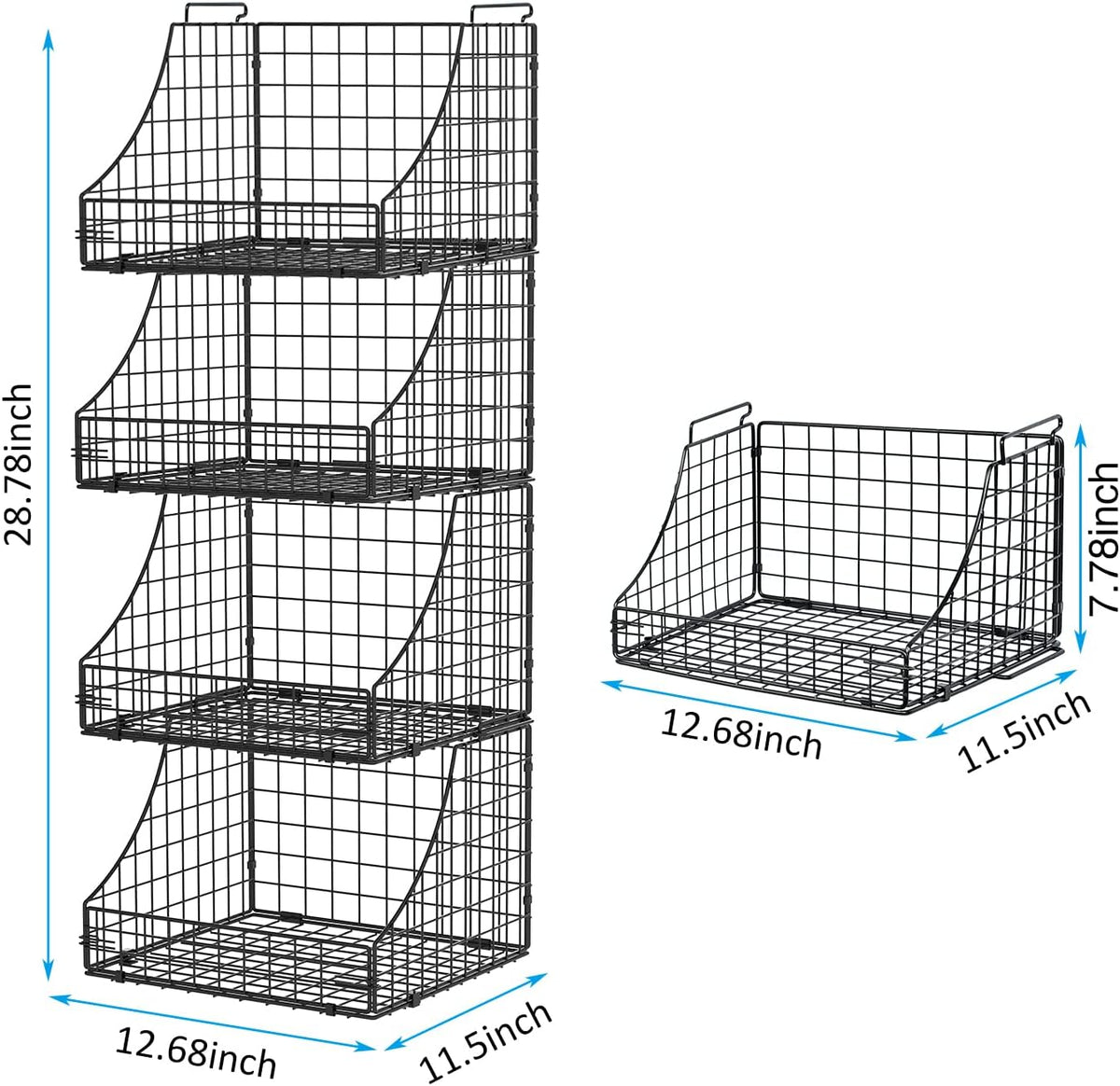 Lyuwanxian 4-Pack Stackable Wire Baskets for Closet Organizers and Storage, Open Storage Bins for Clothes, Toys, and Snacks - Rustic Metal Closet Organizer and Shelves in Black
