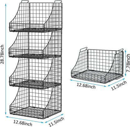 Lyuwanxian 4-Pack Stackable Wire Baskets for Closet Organizers and Storage, Open Storage Bins for Clothes, Toys, and Snacks - Rustic Metal Closet Organizer and Shelves in Black