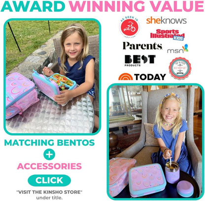 Bento Box with Stainless Steel Thermo, Insulated Lunch Bag, Ice Pack Set for Kids - 5 Compartments, Lunches or Snack Container for Girls, Toddlers Daycare Pre-School, Kindergarten Purple Unicorn