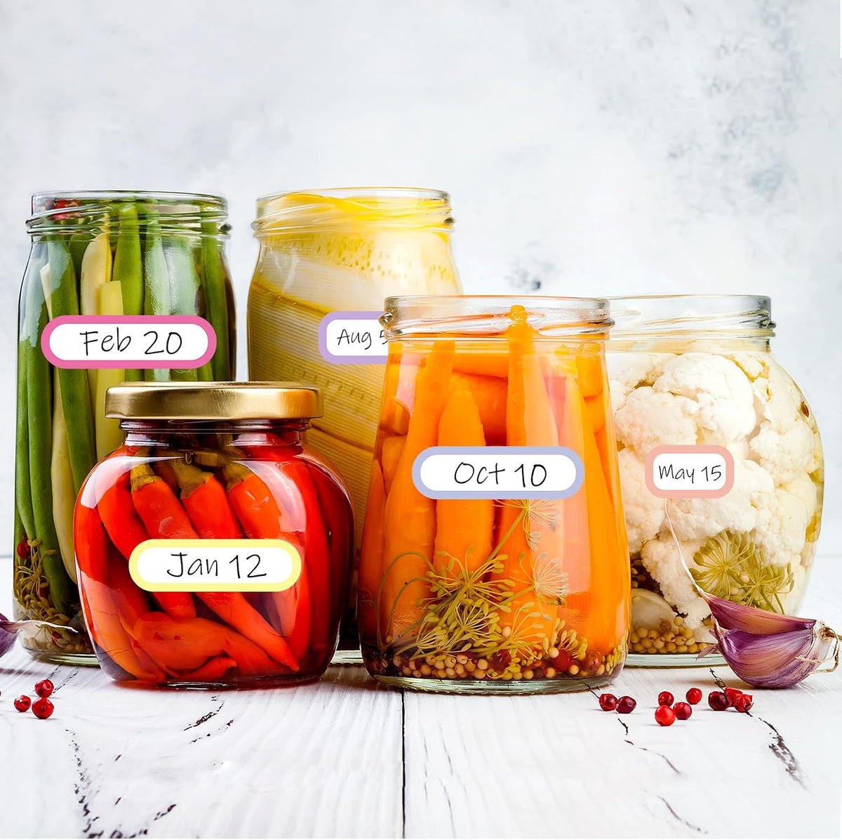 Outus 320 Pcs Waterproof Removable Labels with Makers Pen Self Adhesive Label Stickers for Water Bottles Spice Food Containers Jars Pantry Restaurant Storage(Macaron Color)