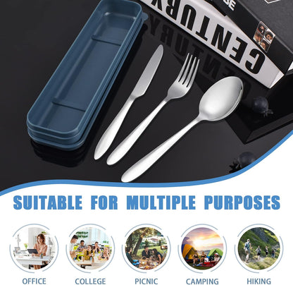 Travel Utensils with Case, Stainless Steel Silverware Set for Lunch Box, Portable Camping Cutlery Fork Spoon Knife, Reusable Utensil Set Flatware for Picnic School, Dishwasher Safe (Blue)