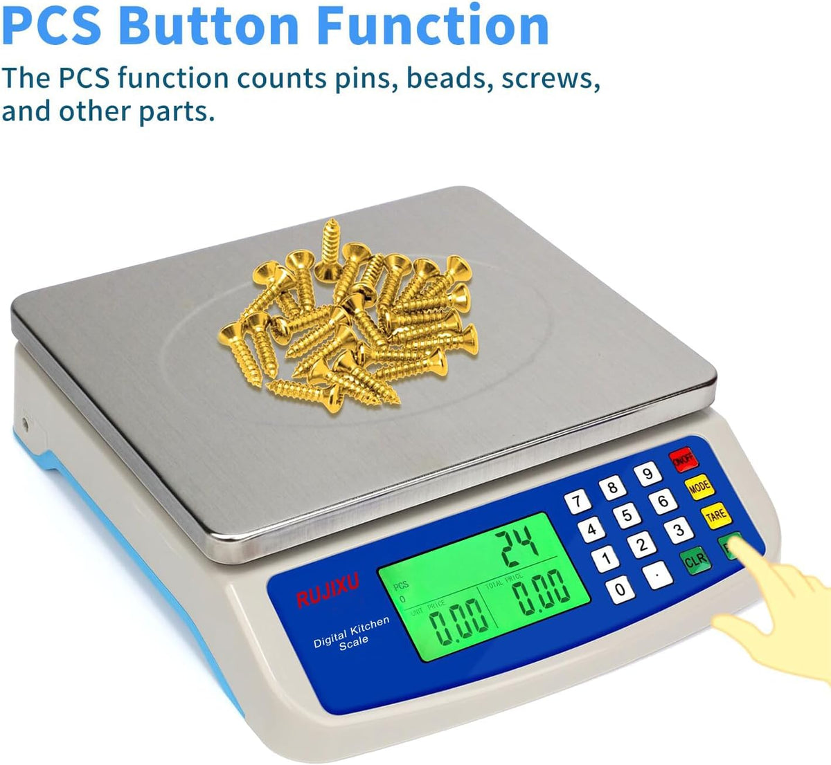 Large Digital Kitchen Scale 30KG Commercial Food Scale 66LB for Baking Bread Meat Stainless Steel Price Computing Scale LCD Display,Prep Counting Scale for Parts and Coins Adapter Included