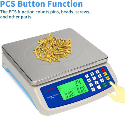 Large Digital Kitchen Scale 30KG Commercial Food Scale 66LB for Baking Bread Meat Stainless Steel Price Computing Scale LCD Display,Prep Counting Scale for Parts and Coins Adapter Included