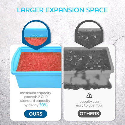 Zip Standing Silicone Freezer Trays with Lid,1-cup Soup Freezer Container large Ice Cube Molds with Reinforced Steel Ring Top for freezing Soup Sauce Broth Leftovers oven Dishwasher -Safe(2-Pack)