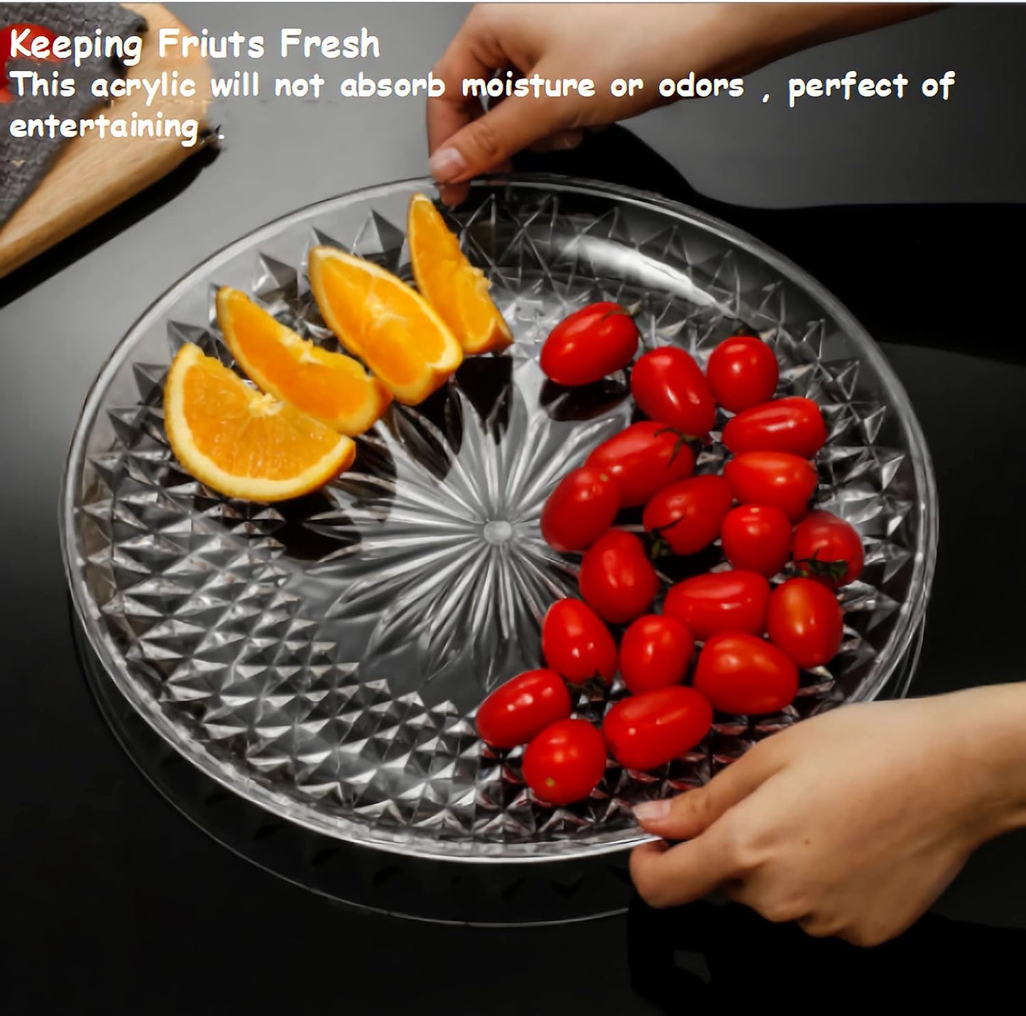 Knc Acrylic Clear Round Appetizer Serving Tray,12 Inch Snack Food Nut and Candy Serving Plate Veggie Fruit Dish Platter Garnish for Bar Home Restaurant (Round tray)