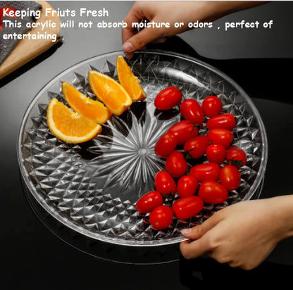 Knc Acrylic Clear Round Appetizer Serving Tray,12 Inch Snack Food Nut and Candy Serving Plate Veggie Fruit Dish Platter Garnish for Bar Home Restaurant (Round tray)